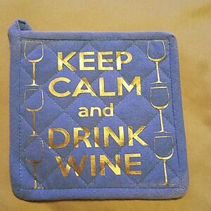 Wine Lover Kitchen Pot Holder brand new blue gold
